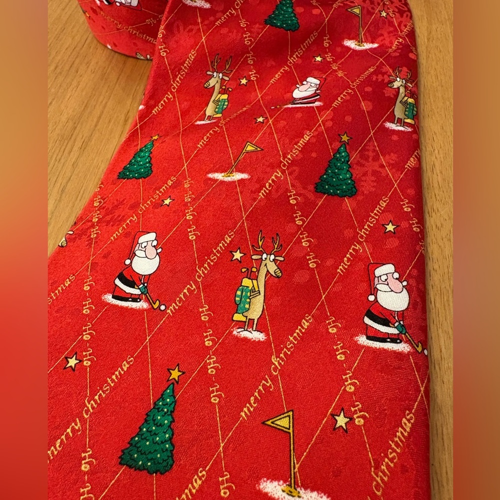 Silk Tie Golfing Santa Rudolf Christmas Party Event Ugly Christmas Business
